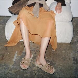 NEW Zara Split Leather Buckle Sandals in Beige - Size 10